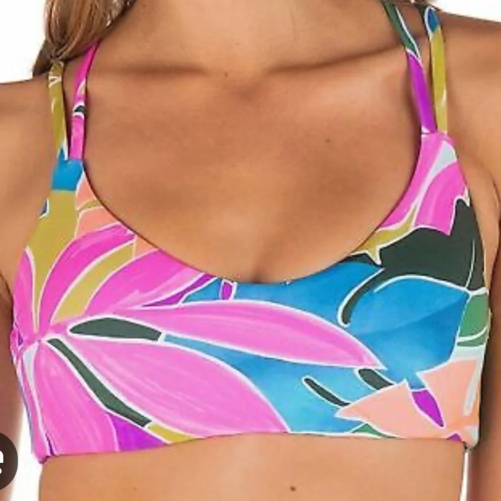 Hurley Tropical Floral Bikini Top in Pink, Orange, Blue, Green